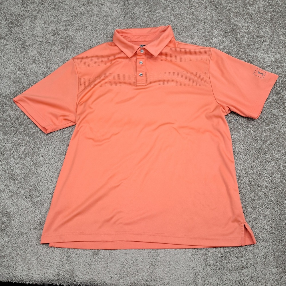 PGA Tour Mens XL Coral Orange Perforated Short Sleeve Golf Polo Shirt